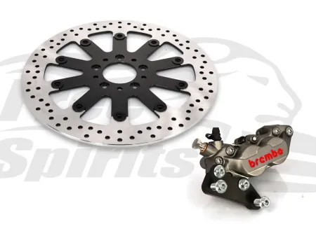 Free Spirits Bolt-In 4 Piston Caliper Kit In Titanium With Rotor 320mm For Harley Davidson 2015-2024 Softail With Single Disc (203919TK)