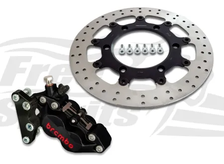Free Spirits Front 4 Piston Brake Caliper Kit In Black For Triumph Bonneville & Scrambler Models (303802K)