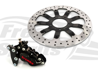 Free Spirits Bolt-In Upgrade 4 Piston Black Caliper & Braking Rotor Kit 340mm For Triumph Bobber, Street Scrambler & Bonneville T100 Models (303828K)