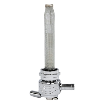 Pingel Round Power-Flo Flame 22mm Left Outlet Petcock in Chrome Finish For 1975-2006 BT, XL (Excluding Injection Models), Customs With 1975-Up Style Threaded Tanks (ARM804419)