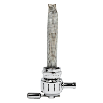 Pingel Round Power-Flo Vertical Grooved Left Outlet Petcock in Chrome Finish For 1975-2006 BT, XL (Excluding Injection Models), Customs With 1975-Up Style Threaded Tanks (ARM514419)