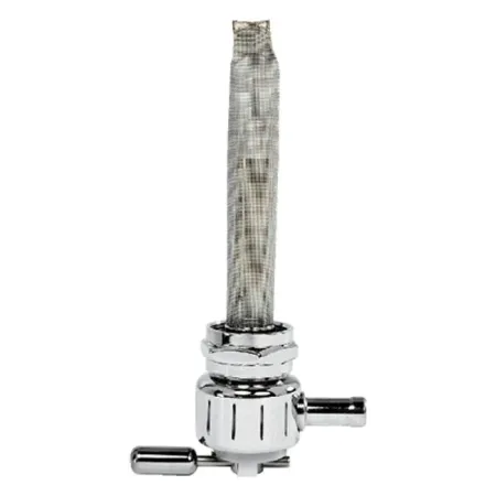 Pingel Round Power-Flo Vertical Grooved Left Outlet Petcock in Chrome Finish For 1975-2006 BT, XL (Excluding Injection Models), Customs With 1975-Up Style Threaded Tanks (1311-CG)