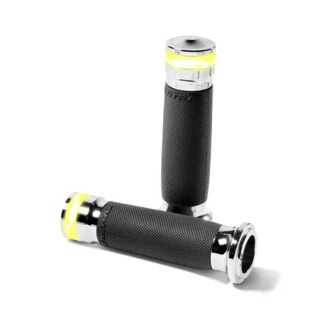 Performance Machine Contour Vision L.E.D. Grips In Chrome For 2008-2023 Harley Davidson Electronic Throttle Models (0063-2100M-CH)