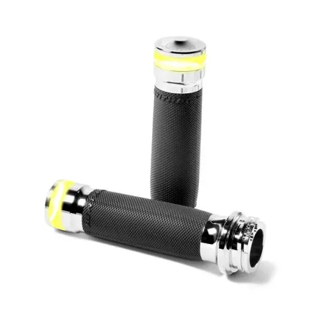 Performance Machine Contour Vision L.E.D. Grips In Chrome For Harley Davidson 1974-2023 Models With Single Or Dual Throttle Cables (0063-2101M-CH)