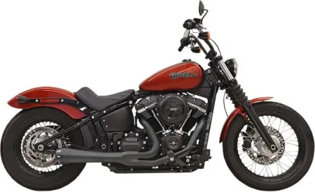 Bassani Road Rage 2 Into 1 Exhaust System in Black Finish For 2018-2024 Softail Street Bob, Low Rider, Slim & Fat Bob Models (1S72RB)