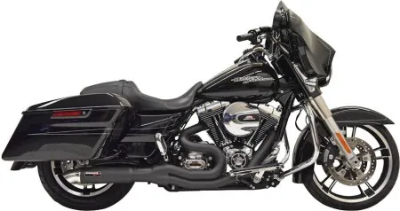 Bassani Road Rage II Mid-Length 2 Into 1 Hot Rod Turnout Exhaust System In Black With Megaphone Muffler For Harley Davidson 2007-2016 Touring Models (1F68B)