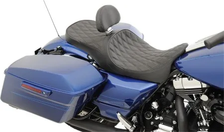 Drag Specialties Low Profile Touring Double Diamond Stitched Seat With EZ Glide II Backrest Option For Harley Davidson 2008-2023 Touring Models (0801-1008)