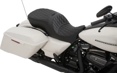 Drag Specialties Large Double Diamond Stitched Touring Seat With Forward Positioning That Accepts Frame Mounted Backrests For Harley Davidson 2009-2023 Touring Models (0801-1110)