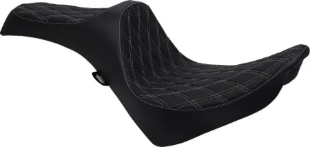 Drag Specialties Predator III Double Diamond Silver Stitched 2-Up Seat For Harley Davidson 2018-2024 Softail Deluxe, Heritage, Slim, Street Bob & Standard Models (0802-1146)