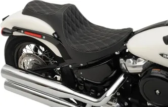 Drag Specialties Predator III Double Diamond Silver Stitched 2-Up Seat For Harley Davidson 2018-2024 Softail Deluxe, Heritage, Slim, Street Bob & Standard Models (0802-1146)