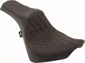 Drag Specialties Predator III Double Diamond Red Stitched 2-Up Seat For Harley Davidson 2018-2024 Softail Deluxe, Heritage, Slim, Street Bob & Standard Models (0802-1147)