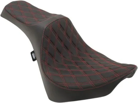 Drag Specialties Predator III Double Diamond Red Stitched 2-Up Seat For Harley Davidson 2018-2024 Softail Deluxe, Heritage, Slim, Street Bob & Standard Models (0802-1147)