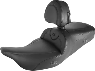 Saddlemen Heated Roadsofa Smooth Seat With Drivers Backrest For Harley Davidson 2008-2022 Touring FLHR, FLHT, FLHX & FLTR Models (808-07B-187BRHC)