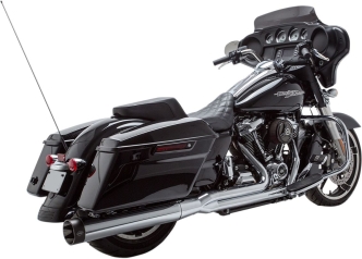 S&S Cycle 2 Into 1 Sidewinder  Exhaust With Stainless Steel Headers, Chrome Mufflers And Black End Caps For HD M8 Touring And Trike Models (550-0728)