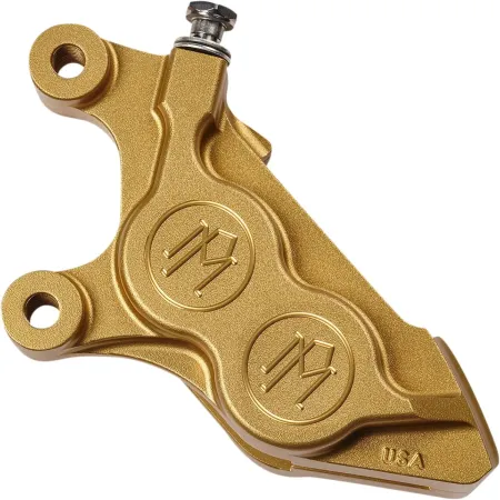 Performance Machine Front Left 4 Piston Direct Bolt On Caliper In Gold Ops Finish For Harley Davidson 2008-2023 Touring, 2014-2020 XL Sportster, 2015-2023 Softail & 2006-2017 V-Rod Models (0052-2425-SMG)
