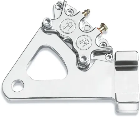 Performance Machine Rear 4 Piston Caliper Kit Classic In Chrome Finish For Harley Davidson Custom Applications With 10 Inch Disc & 3/4 Inch Axle (1271-0052-CH)