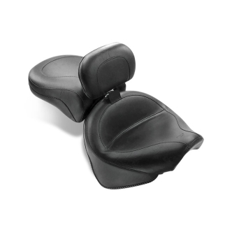 Mustang 2-Piece Wide Touring 2-Up Vintage Smooth Seat With Drivers Backrest In Black For Yamaha 1999-2011 V-Star 1100 Custom Models (79221)
