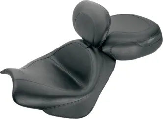 Mustang Wide Touring 2-Up Vintage Smooth Seat In Black With Driver Backrest For Honda 2002-2008 VTX1800 Retro, 2002-2007 VTTX1800S & 07-08 VTX1800T Models (79341)