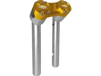 Heinz Bikes 10 Inch Clubstyle Pullback Risers In Silver With Gold Top Clamp For 1 Inch Handlebars (HB-RPB1-10-SG)