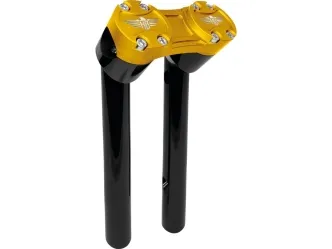 Heinz Bikes 10 Inch Clubstyle Pullback Risers In Black With Gold Top Clamp For 1 1/4 Inch Handlebars (HB-RPB-10-BG)