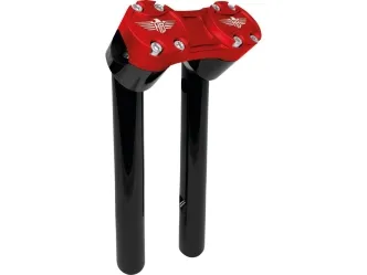 Heinz Bikes 10 Inch Clubstyle Pullback Risers In Black With Red Top Clamp For 1 1/4 Inch Handlebars (HB-RPB-10-BR)