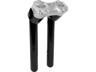 Heinz Bikes 10 Inch Clubstyle Pullback Risers In Black With Silver Top Clamp For 1 1/4 Inch Handlebars (HB-RPB-10-BS)