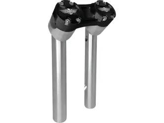 Heinz Bikes 10 Inch Clubstyle Pullback Risers In Silver With Black Top Clamp For 1 1/4 Inch Handlebars (HB-RPB-10-SB)