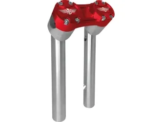 Heinz Bikes 10 Inch Clubstyle Pullback Risers In Silver With Red Top Clamp For 1 1/4 Inch Handlebars (HB-RPB-10-SR)