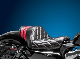 Le Pera Stubs Spoiler Red Diamond Stitched Seat With Red Speed Stripes For Harley Davidson 2004-2022 Sportster Models (LK-416DMRED)