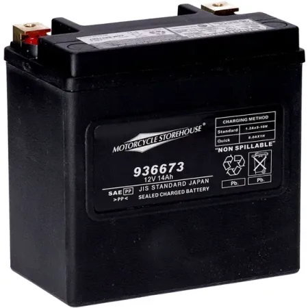 MCS Standard Series AGM Sealed Battery 12V, 14AH, 240CCA For Harley Davidson 2004-2022 Sportster, 2008-2012 XR1200, 2021-2025 RH1250S, 2022-2025 RH975T, 2024-2025 RH975S, 2021-2023 RA1250/S, 2014-2020 XG500/750, 2017-2020 XG750A & 2008-2010 Buell 1125R/CR Models (HVT 03 SLA-MCS)