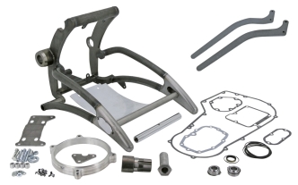 Zodiac Ton Pels Signature Complete Smooth Curved Swingarm Kit With Primary Offset Kit in Black Powder Coated Finish For 2007-2011 Twin Cam Softail Frames (723703)