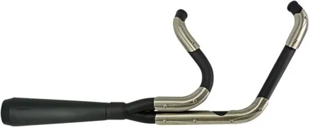 Trask Performance Assault 2:1 Exhaust System In Black With Stainless Heatshields For Harley Davidson 2007-2017 Softail Models With Narrow Rear Wheel (TM-5060BK)