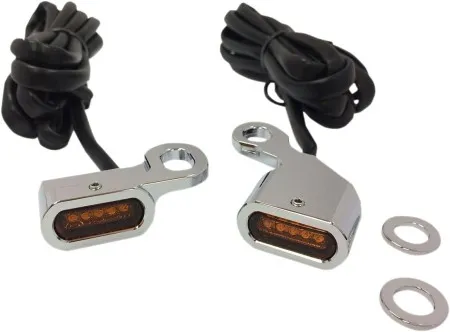 Drag Specialties Handlebar LED Turn Signals in Chrome Finish With Amber Lenses For 2000-2014 Softail, 1999-2017 Dyna, 1996-2003 XL Models (L22-0230CAENU)