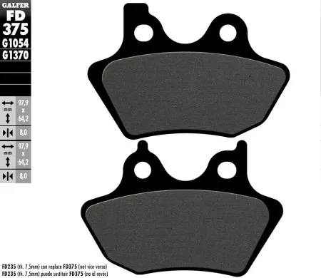 Galfer Semi-Metallic (1054) Front/Rear Brake Pads For Harley Davidson 2000-2007 Big Twin Models (Excl. FLSTS & FXSTS) (FD375G1054)