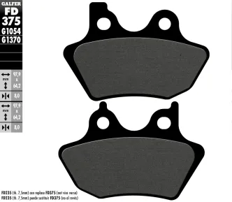Galfer Semi-Metallic (1054) Front/Rear Brake Pads For Harley Davidson 2000-2007 Big Twin Models (Excl. FLSTS & FXSTS) (FD375G1054)