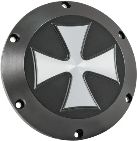 Hells Kitchen Choppers, Derby Cover Maltese CROSS. Black (07-802B)