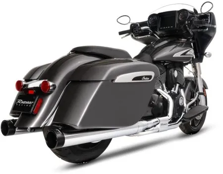 Rinehart DBX40 4 Inch Slip On Mufflers In Chrome With Black End Caps For Indian 2014-2024 Chieftain, Roadmaster, Challenger, Pursuit & Super Chief Models (500-0562)