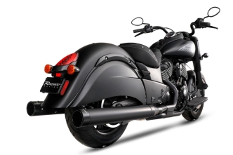 Rinehart DBX40 4 Inch Slip On Mufflers In Black With Black End Caps For Indian 2014-2023 Chieftain, Roadmaster, Challenger, Pursuit & Super Chief Models (500-0563)