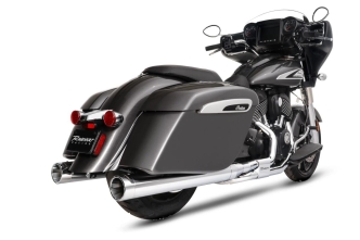 Rinehart DBX40 4 Inch Slip On Mufflers In Chrome With Chrome End Caps For Indian 2014-2023 Chieftain, Roadmaster, Challenger, Pursuit & Super Chief Models (500-0562C)