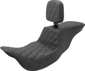 Saddlemen Tour Step Up Front Lattice Stitched Seat With Drivers Backrest For Harley Davidson 2008-2023 FLHR, FLHT, FLHX & FLTR Touring Models Including 2009-2013 Trikes (808-07B-192BR)