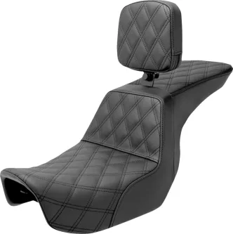 Saddlemen Tour Step Up Front & Rear Lattice Stitched Seat With Drivers Backrest For Harley Davidson 2006-2017 Dyna Models (806-04-195BR)