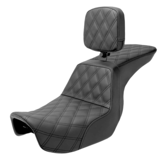 Saddlemen Tour Step Up Front & Rear Lattice Stitched Seat With Drivers Backrest For Harley Davidson 2006-2017 Dyna Models (806-04-195BR)