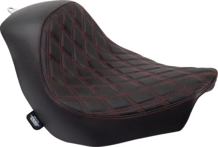 Drag Specialties Double Diamond Red Stitched Solo Seat For Harley Davidson 2018-2024 FXLR Low Rider & FLSB Sport Glide Models (0802-1515)