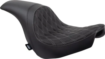 Drag Specialties Predator Double Diamond Silver Stitched Seat For Harley Davidson 2018-2024 FXLR Low Rider & FLSB Sport Glide Models (0802-1518)