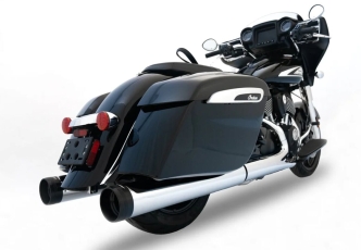 Rinehart 4.5 Inch MotoPro45 Slip-on Mufflers In Chrome With Black End Caps For Indian 2014-2023 Chieftain, Roadmaster, Challenger, Pursuit & Super Chief Models (500-0510)