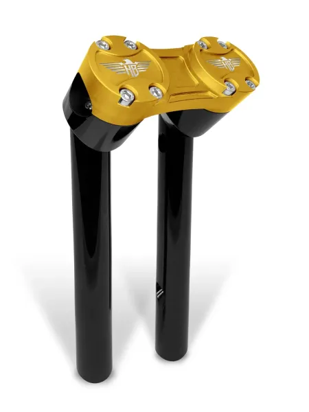 Heinz Bikes 10 Inch Clubstyle Pullback Risers In Black With Gold Top Clamp For 1 Inch Handlebars (HB-RPB1-10-BG)