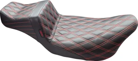 Le Pera TailWhip Daddy Long Legs Double Diamond Red Stitched Seat In Black For Harley Davidson 2008-2023 Touring Models (LK-587DLDD-RED)