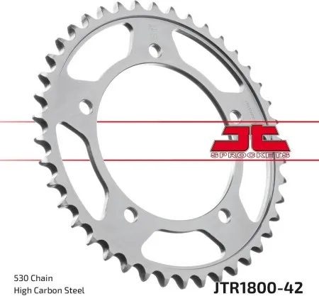 JT Sprockets JTR1800.42ZBK Rear Replacement Sprocket 42 Teeth 50 Pitch Natural C49 High Carbon Steel (JTR1800.42ZBK)