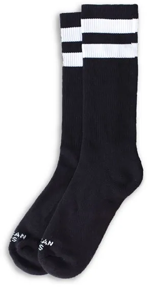 American Socks Mid High Back In Black I Double White Striped (AS055)