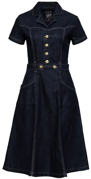 Queen Kerosin Western Denim Swing Dress Dark Blue Wash (ARM807839)